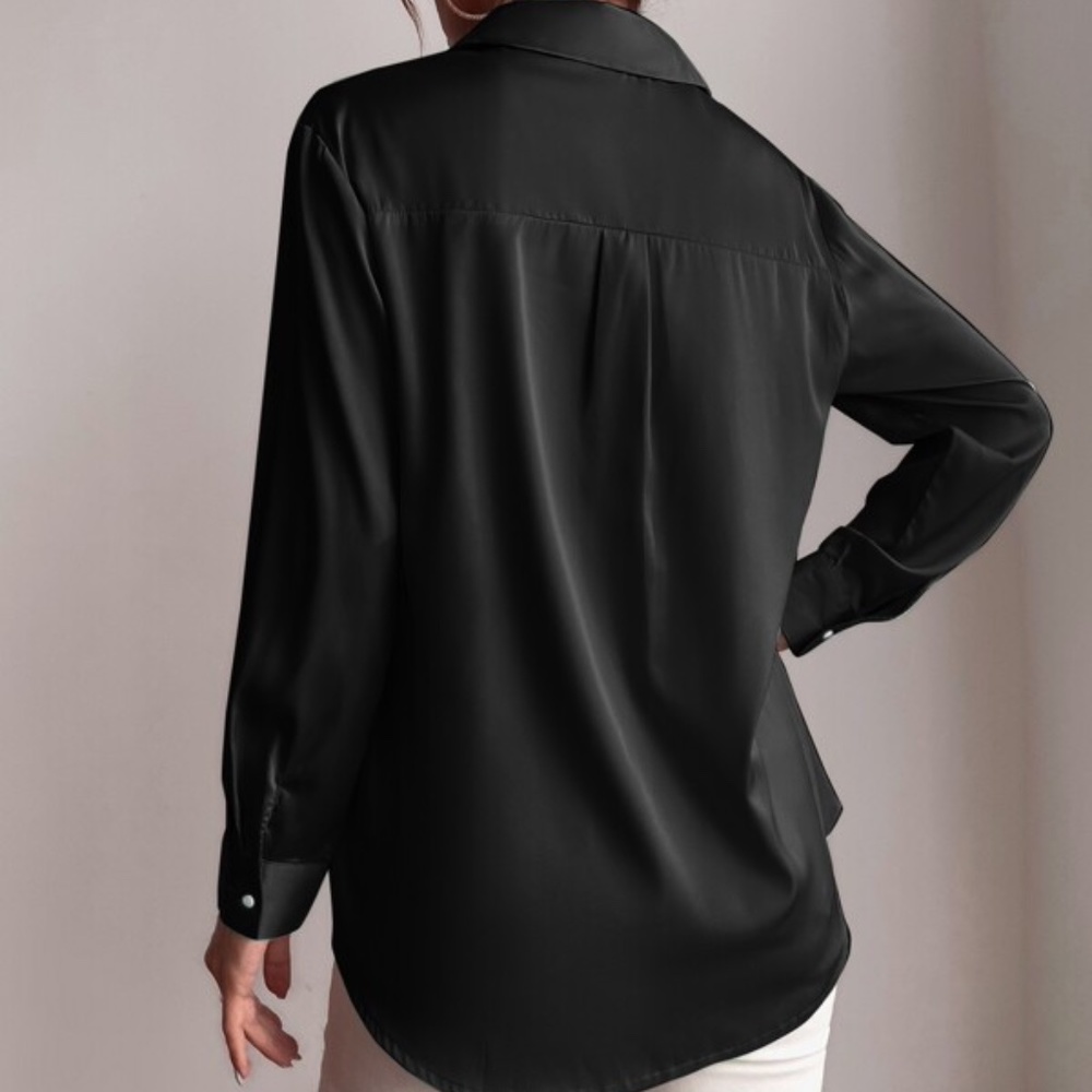 Satin White silky button up Boyfriend Work minimalist - Picture 16 of 16